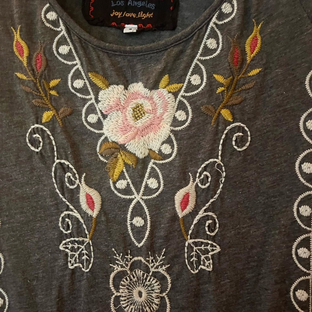 Johnny Was Floral Embroidered Cotton Gray Dress
